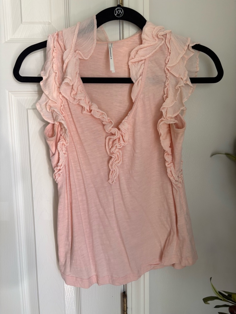 Anthropologie Light Pink Ruffle V-Neck Women's Top XXS